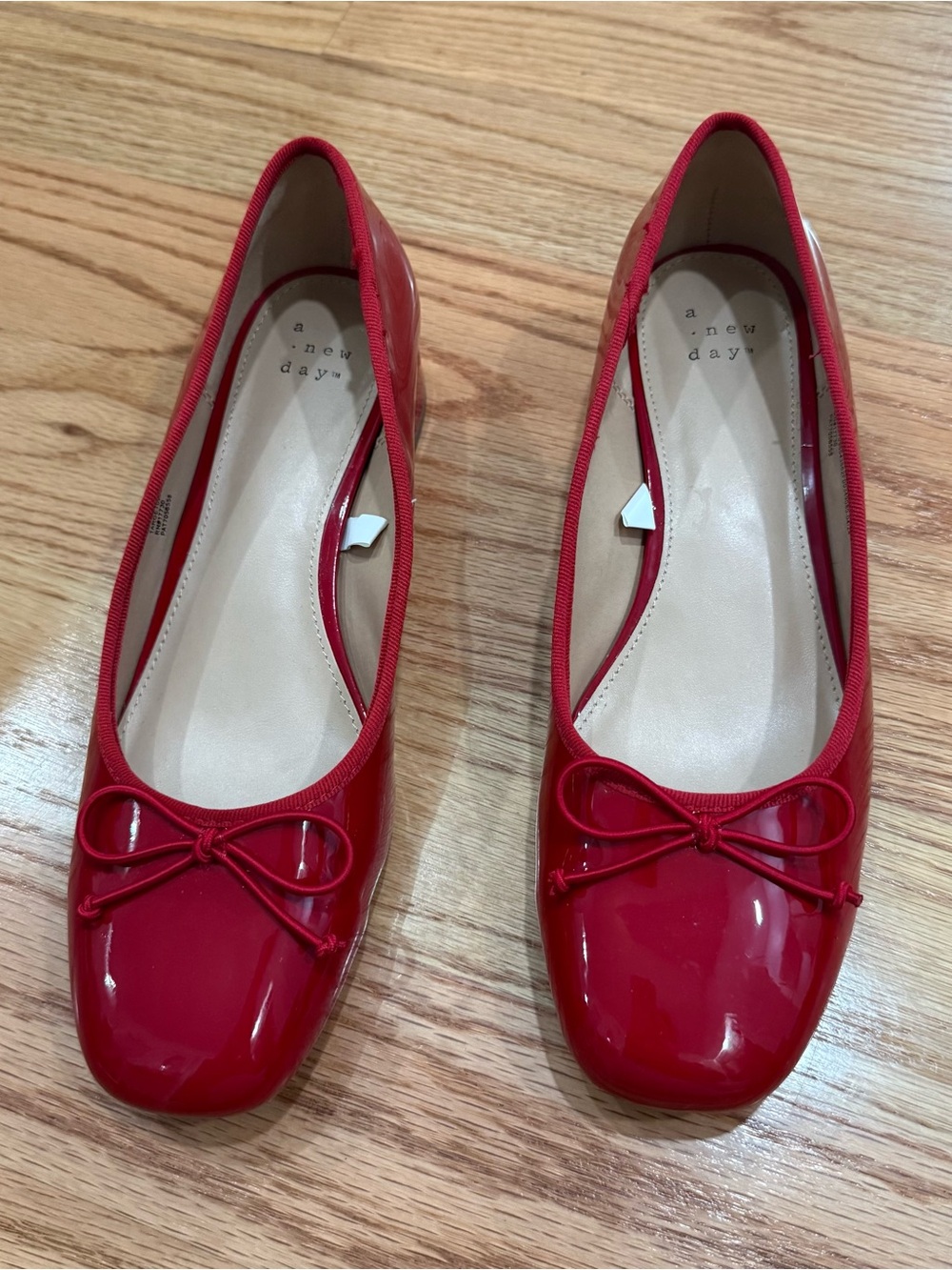 a new day Red Patent Square-Toe Ballet Flats with Bow